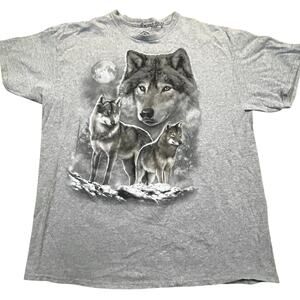 Wolf‎ Pack Graphic T Shirt Men’s XL Gray Nature Animal Moon Tee Wildlife Nature